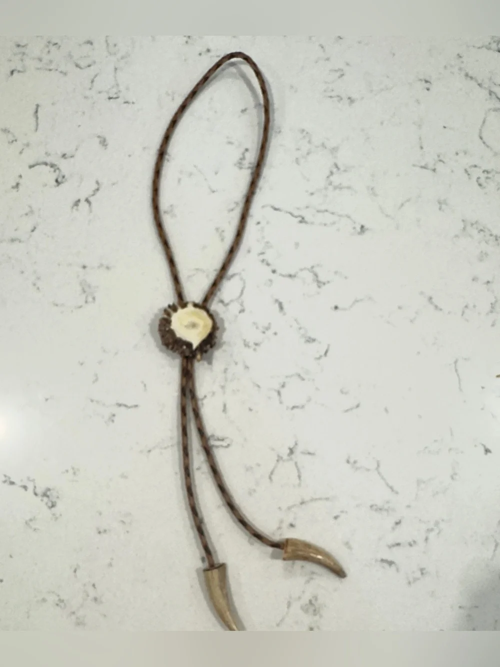 Vintage Bennett antler bolo tie natural elements brown tan ivory